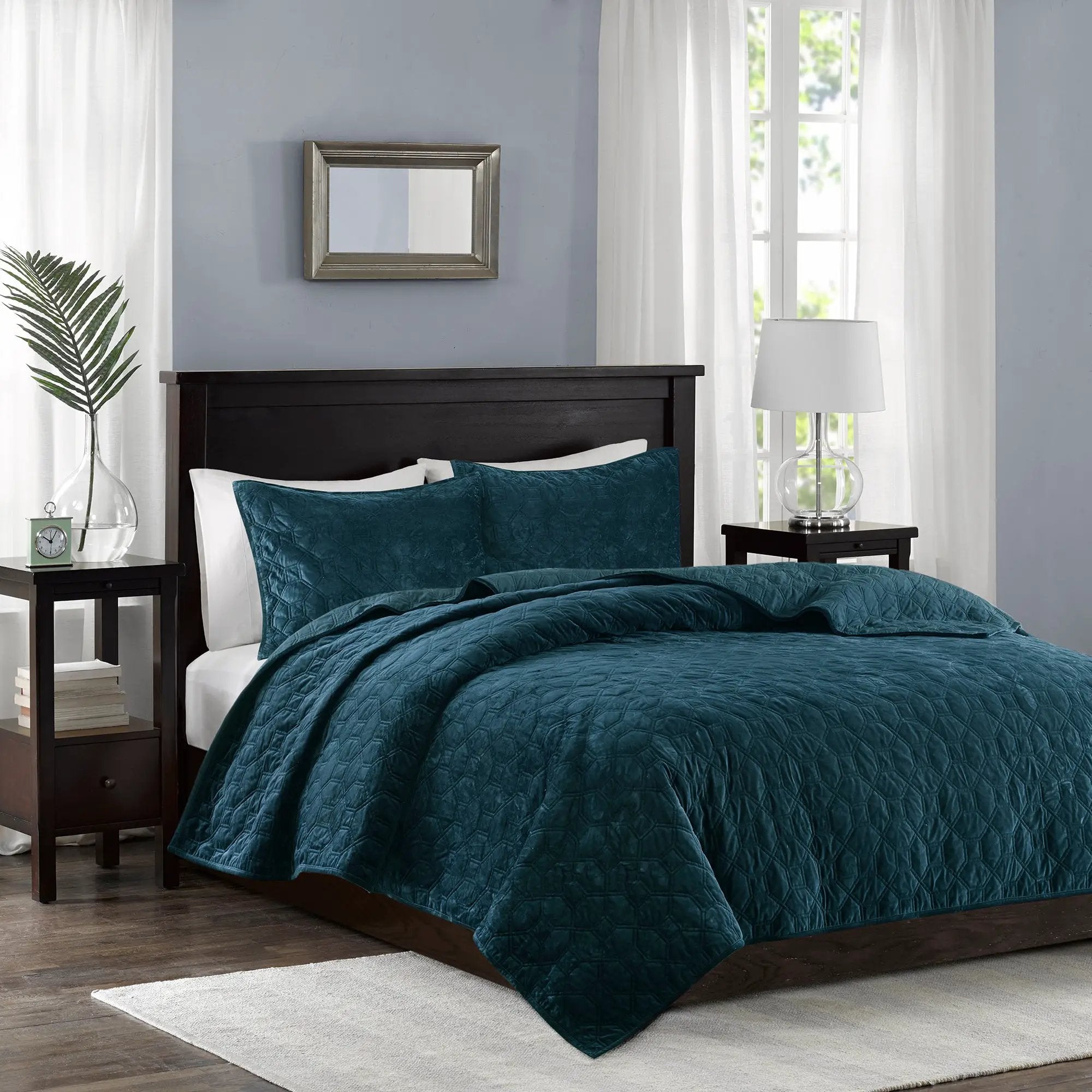 3 Piece Velvet Quilt Set Teal King/Cal King by HouseOfZazla