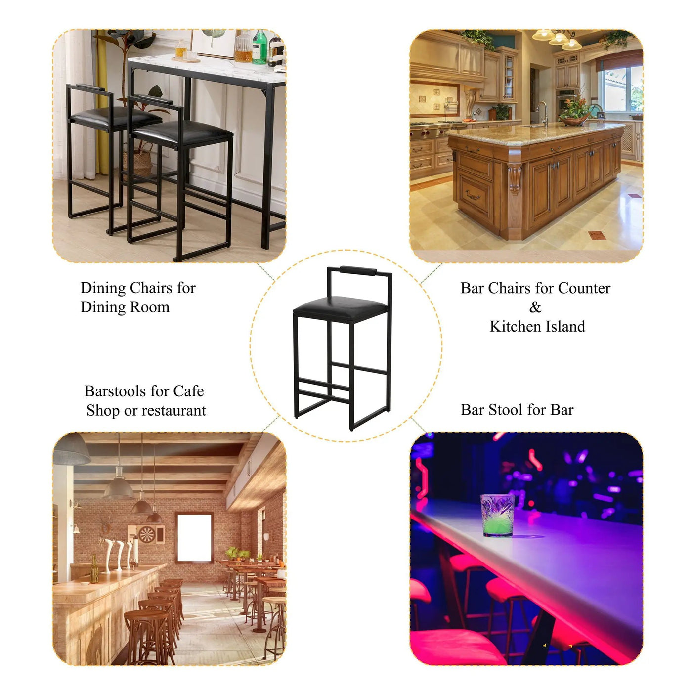 Elegant Bar Stool Set With Backrest And Footrest, Counter Height (Set of 2) by HouseOfZazla