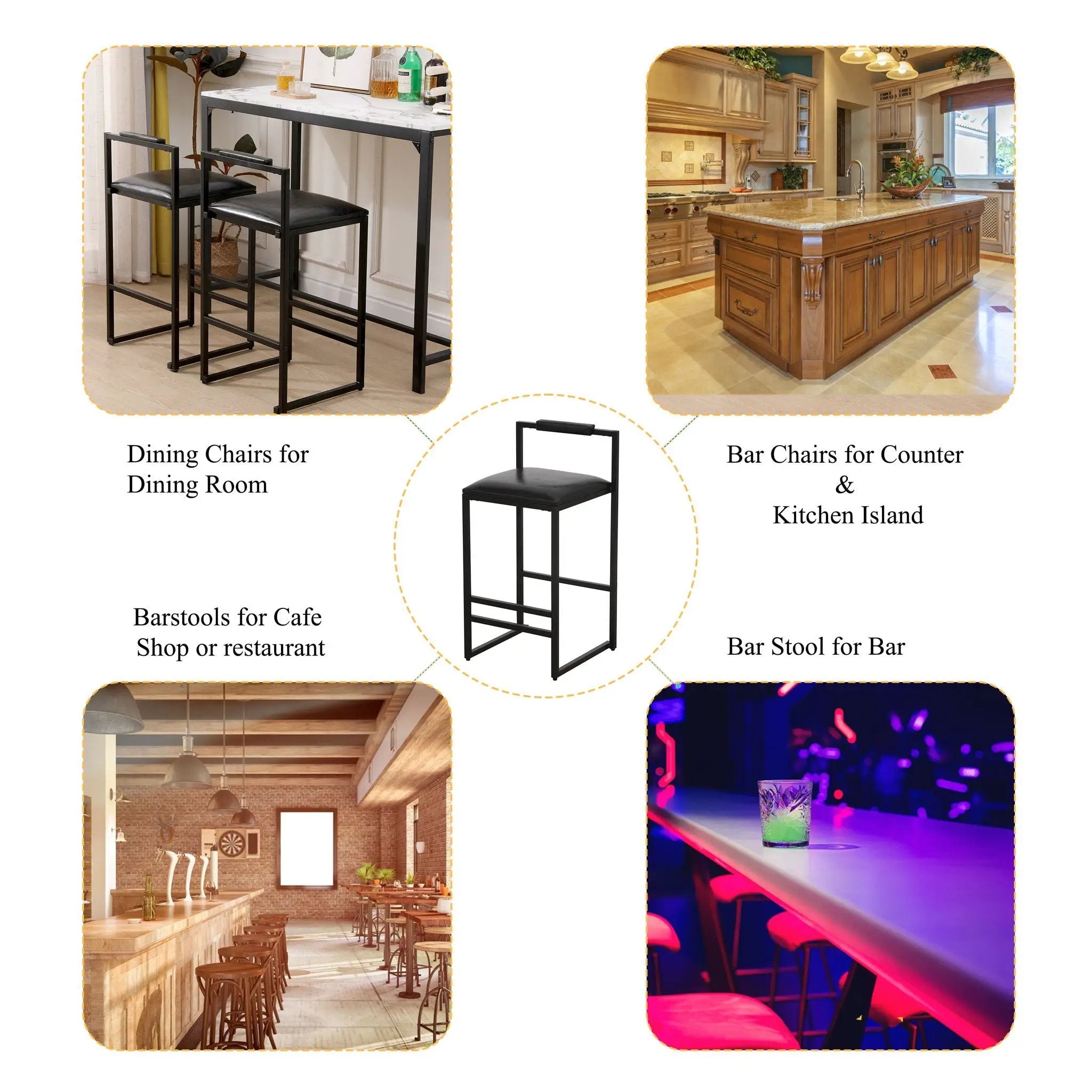Elegant Bar Stool Set With Backrest And Footrest, Counter Height (Set of 2) by HouseOfZazla