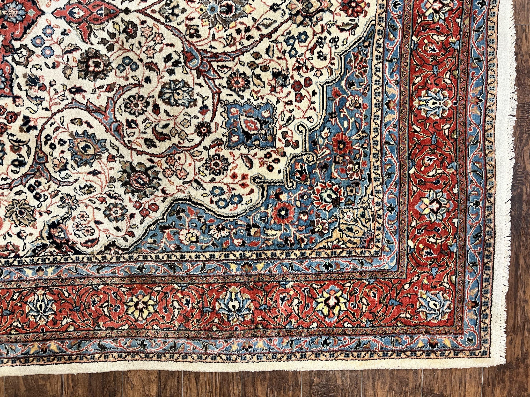 Persian Sarouk Rug 8x12, Wool Hand Knotted Antique Carpet, Floral Medallion, Cream Red, Traditional Oriental Rug by Jewel Rugs
