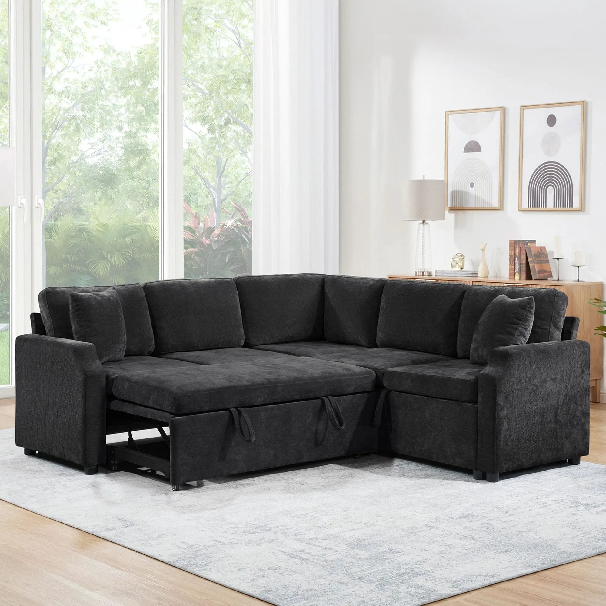 Modern L Shaped Sectional Sofa Bed With Hidden Storage Upholstery by HouseOfZazla
