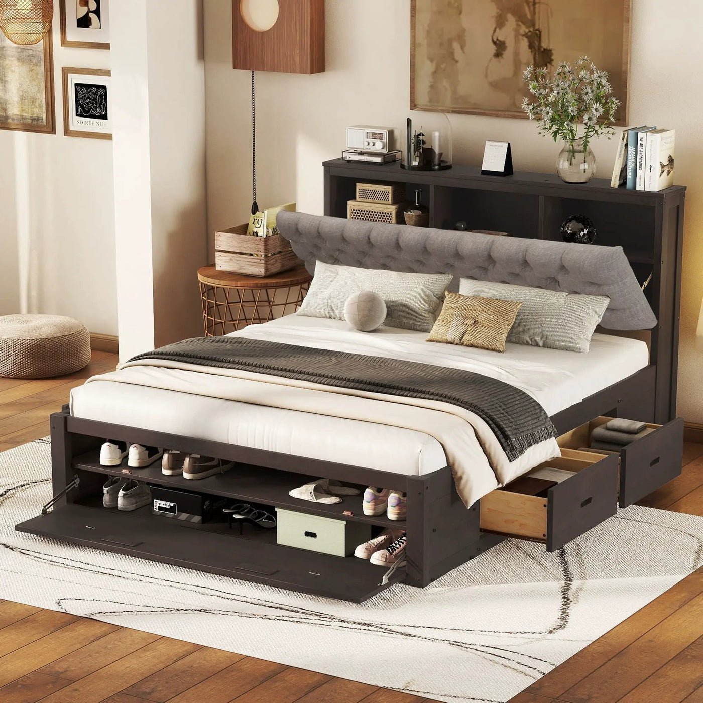 Platform Bed With Storage Headboard, Shoe Rack And 4 Drawers by HouseOfZazla