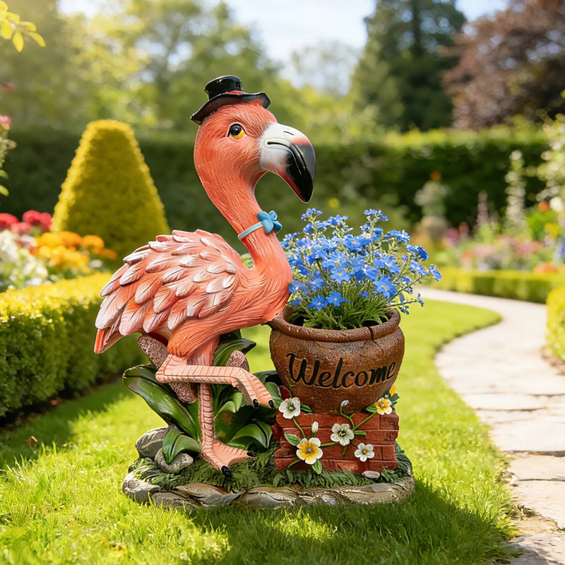 Outdoor Garden Sculpture Flamingo Flower Pot Planter by HouseOfZazla