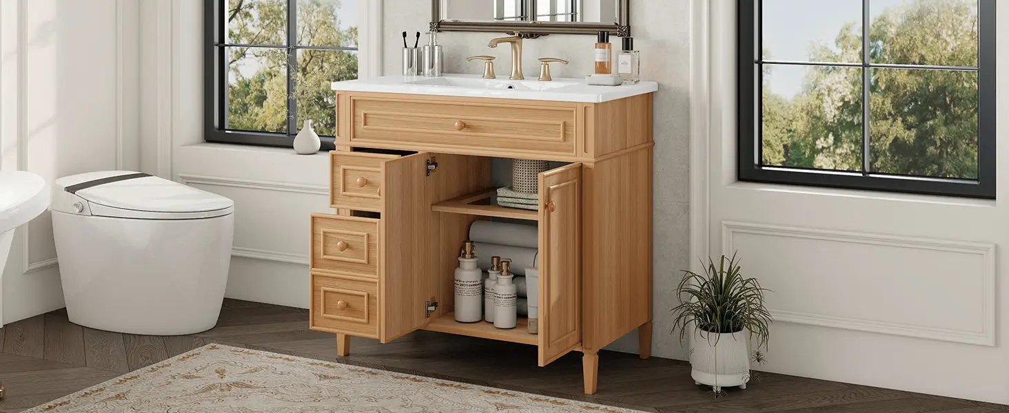 36" Bathroom Vanity with Sink, Solid Wood & MDF Cabinet by HouseOfZazla