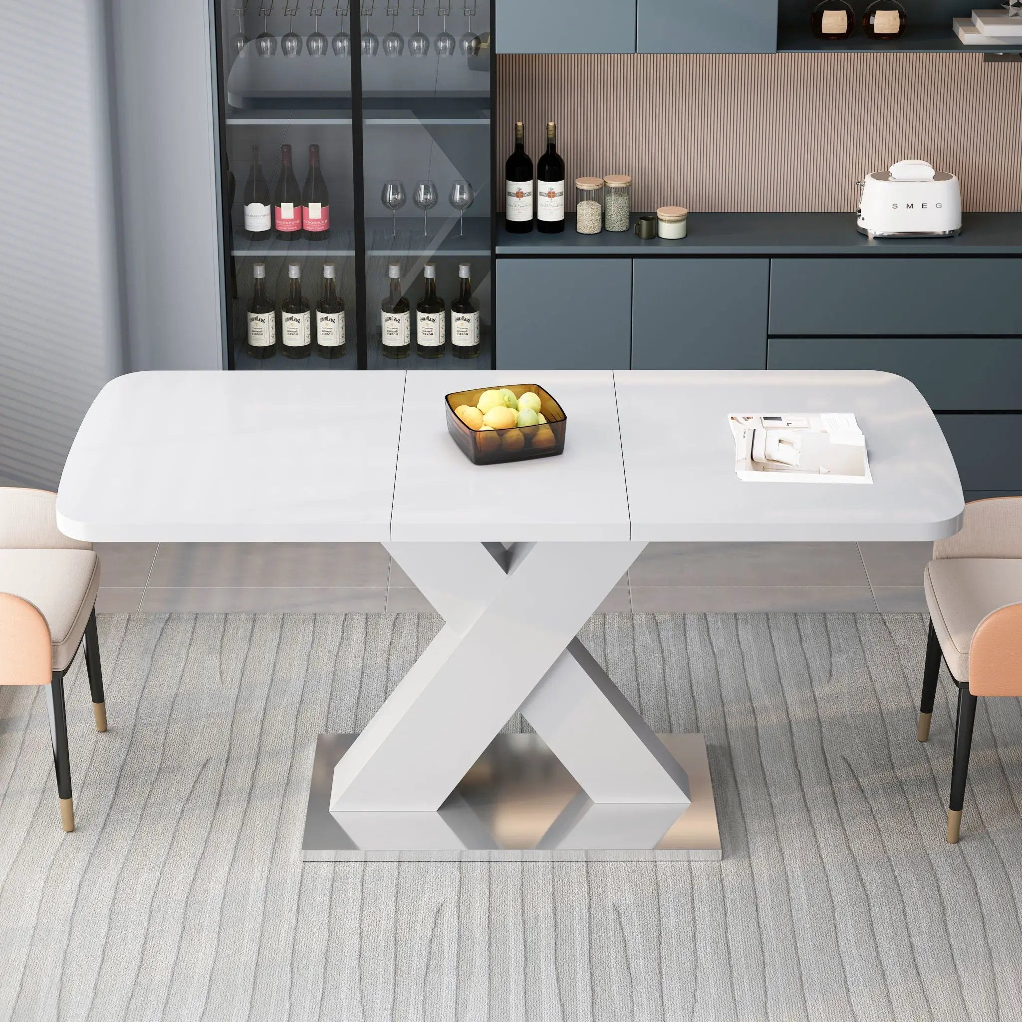 Rectangle Dining Table, Stretchable, X Shape Legs - White by Unique Piece Furniture