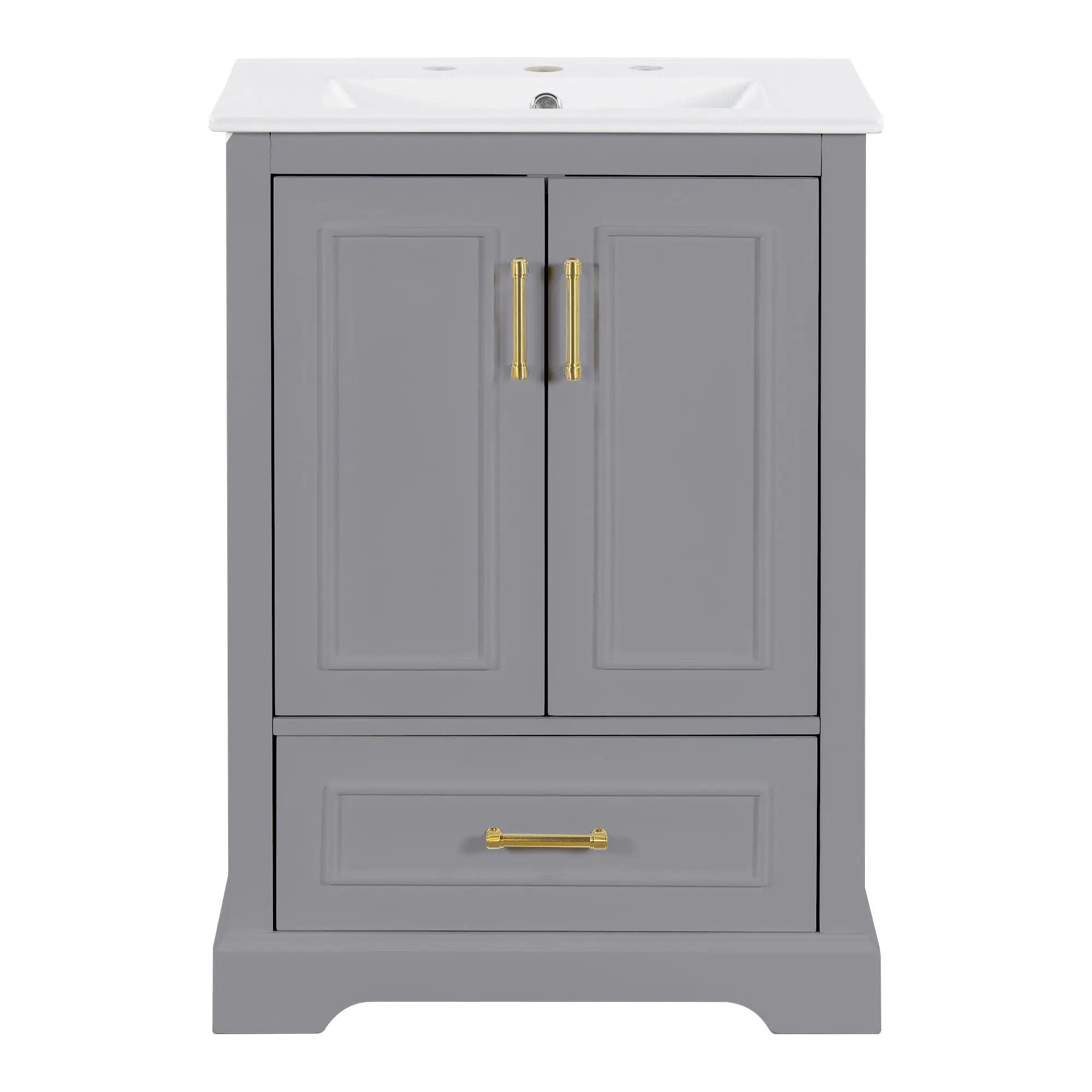 Bathroom Vanity With Sink, 1 Divided Drawer And 2 Soft Close Doors With Double Shelf
