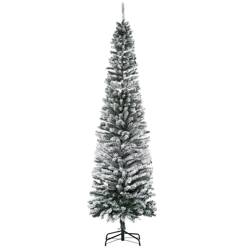HOMCOM 7.5' Tall Unlit Snow-Flocked Slim Artificial Christmas Tree by HouseOfZazla