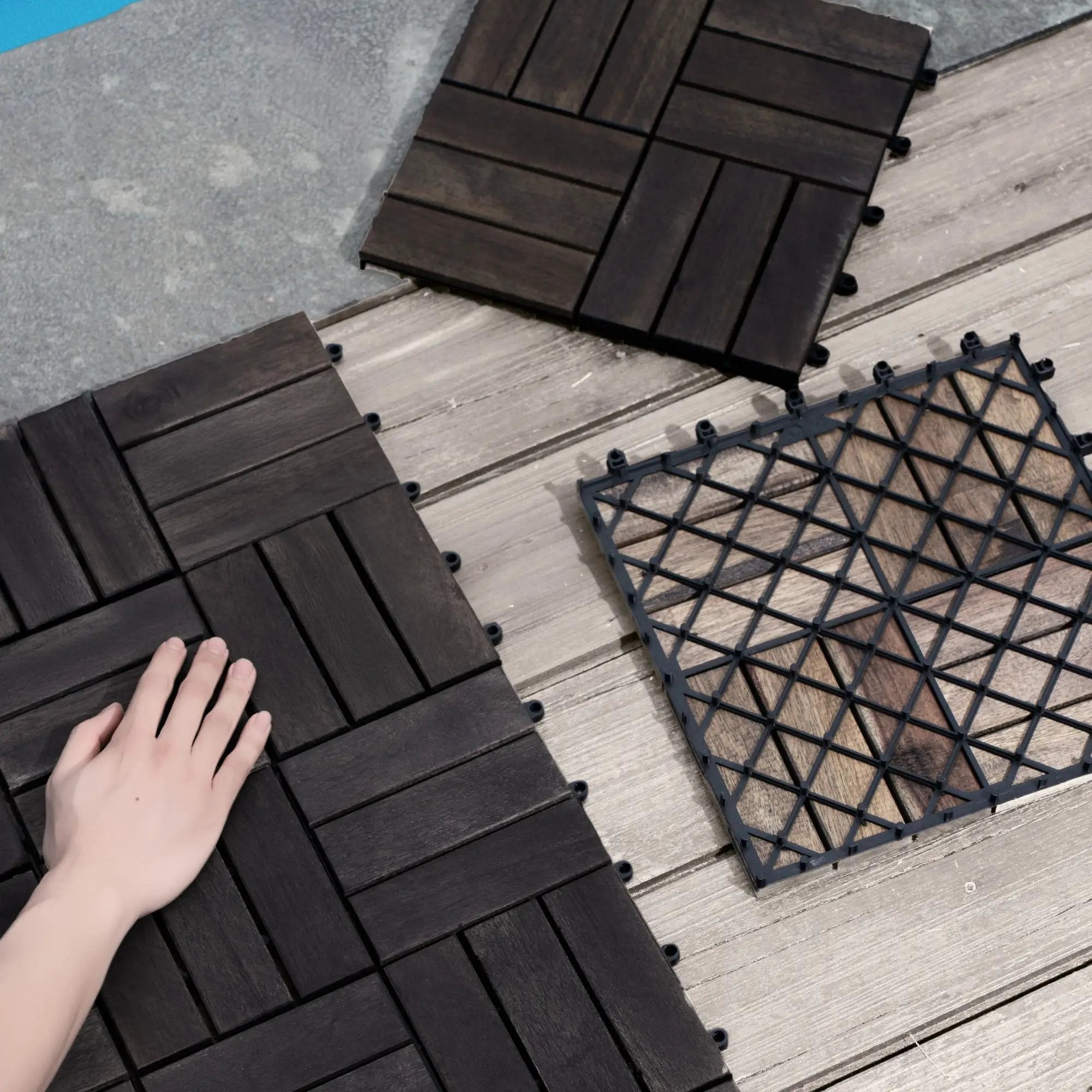 Acacia Wood Interlocking Deck Tiles Checker Pattern For Outdoor Flooring by HouseOfZazla