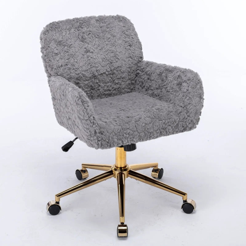 Office Chair, Artificial Rabbit Hair Home Office Chair With Metal Base, Adjustable Desk Chair Swivel Office Chair, Vanity Chair by Unique Piece Furniture