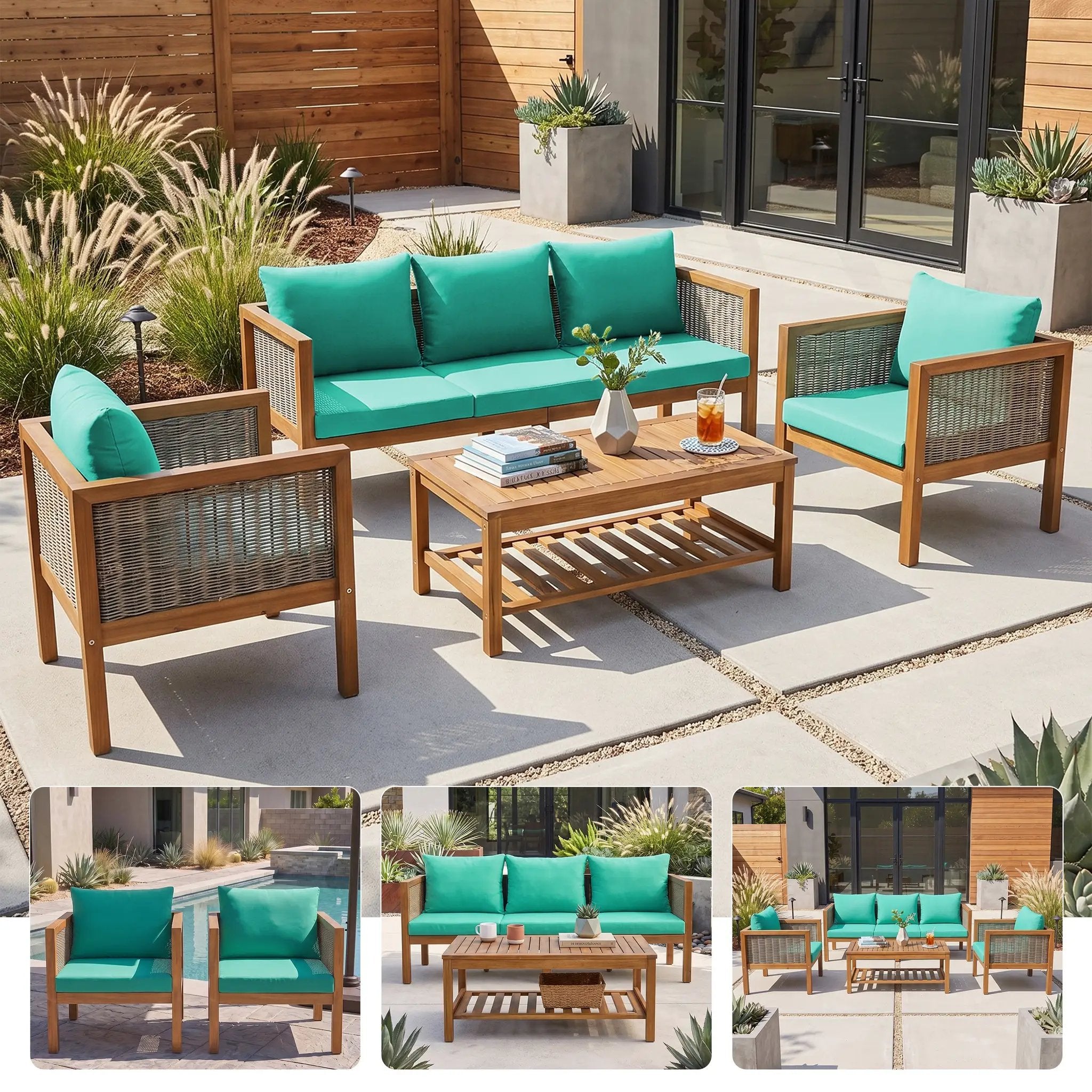 4 Pieces Patio Sofa Set - Outdoor Seating Group for 5 by HouseOfZazla
