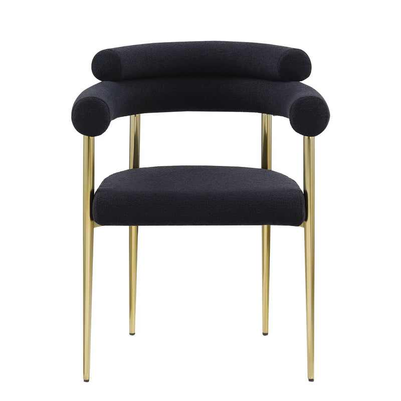 Dining Chairs (Set of 2), Mid-Century Modern Dining Chairs, Kitchen Dining Room Chairs, Round Boucle Backrest Sherpa Dining Chair With Brushed Metal Legs by Unique Piece Furniture