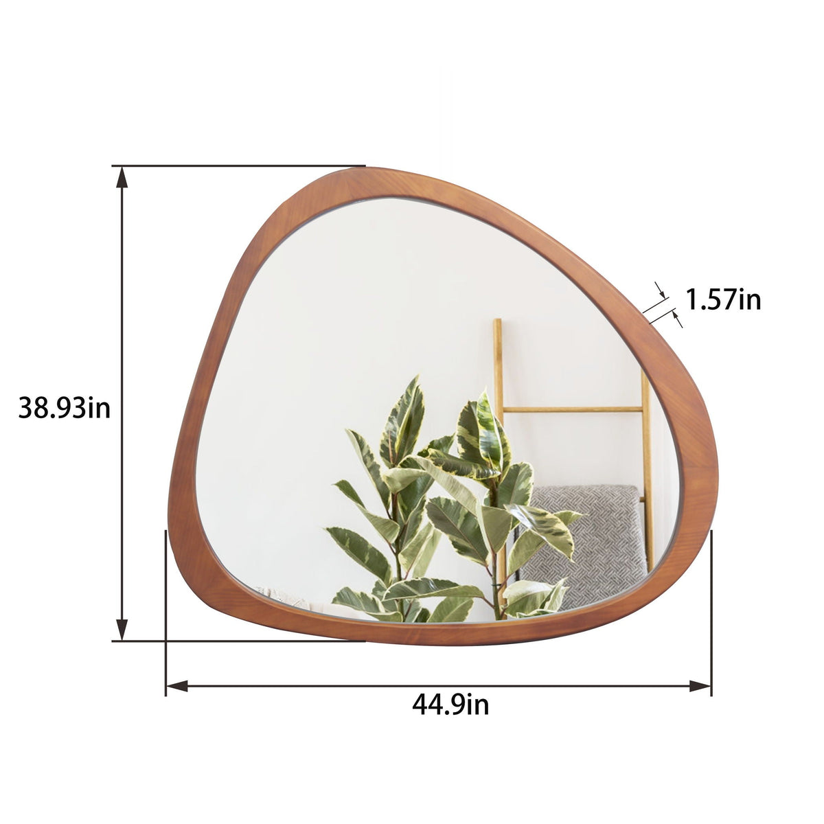 Asymmetrical Wall Mirror with Solid Natural Wood Frame - Large Sized Dressing Mirror, photo 6 of 11