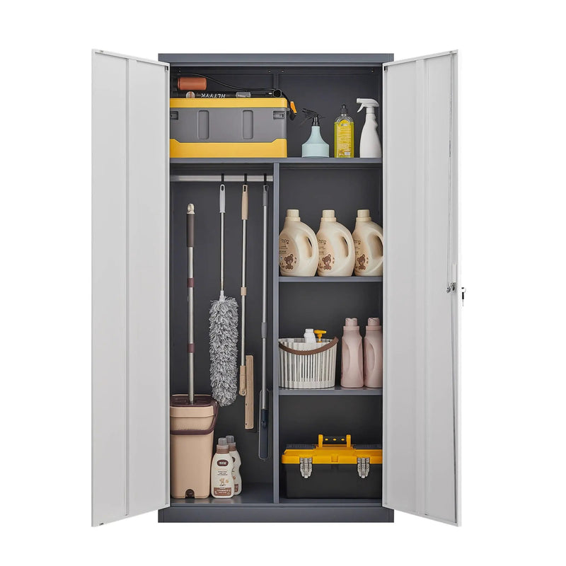 Wardrobe With Hanging Rod And Compartments, Lockable Closet With Locks & Keys For Bedroom - Gray by Unique Piece Furniture