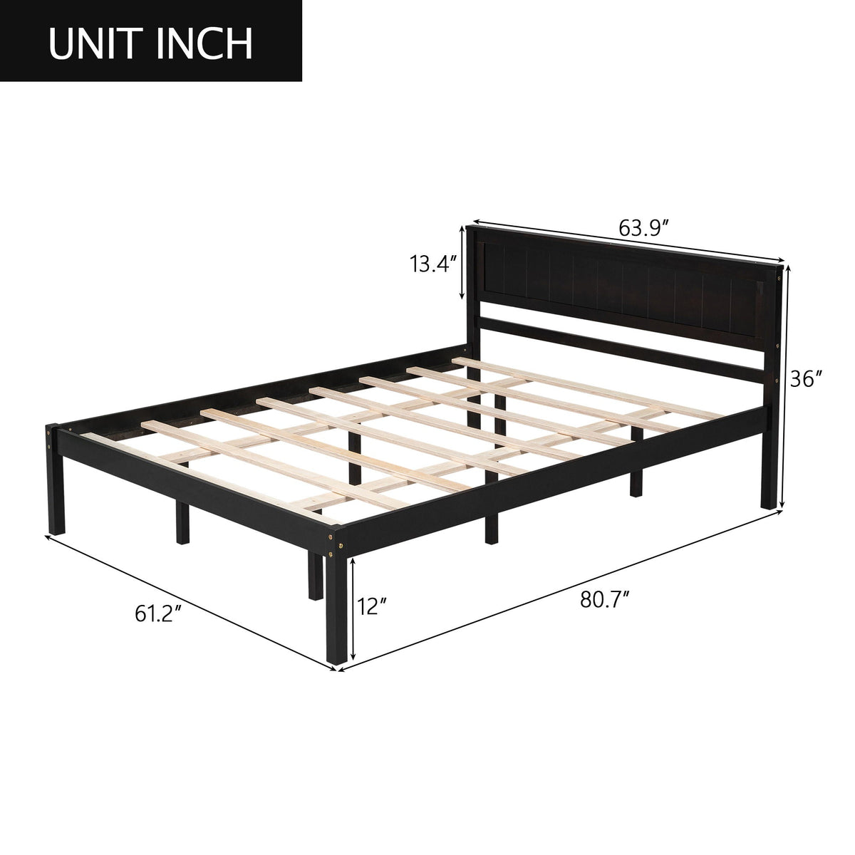 Platform Bed Frame with Headboard - Pine Wood, No Box Spring Needed, photo 31 of 40