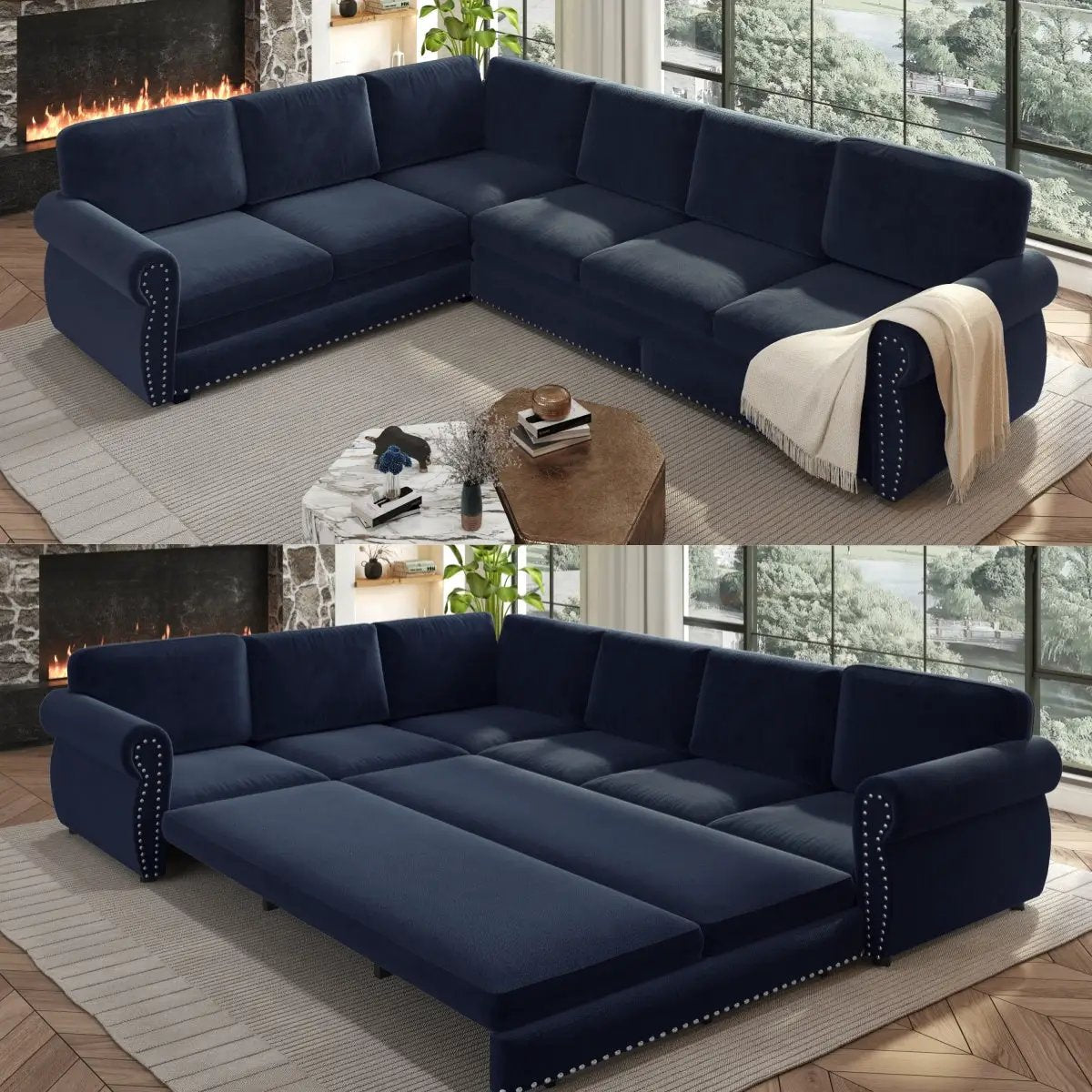118" L-Shaped Convertible Sleeper Sofa by HouseOfZazla