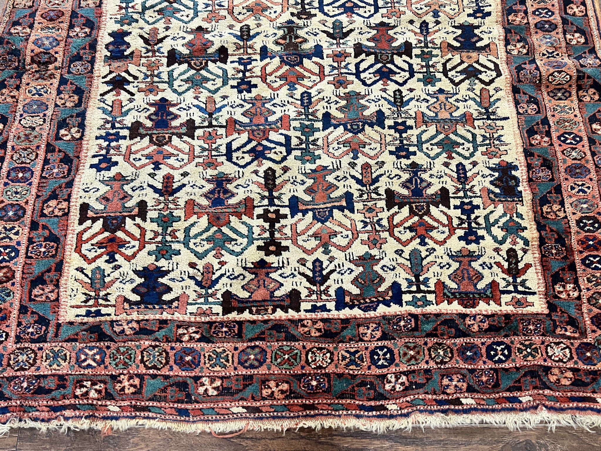Persian Afshar Rug 5x6, Allover Repeated Motif, Wool Tribal Carpet, Handmade Semi Antique Rug by Jewel Rugs
