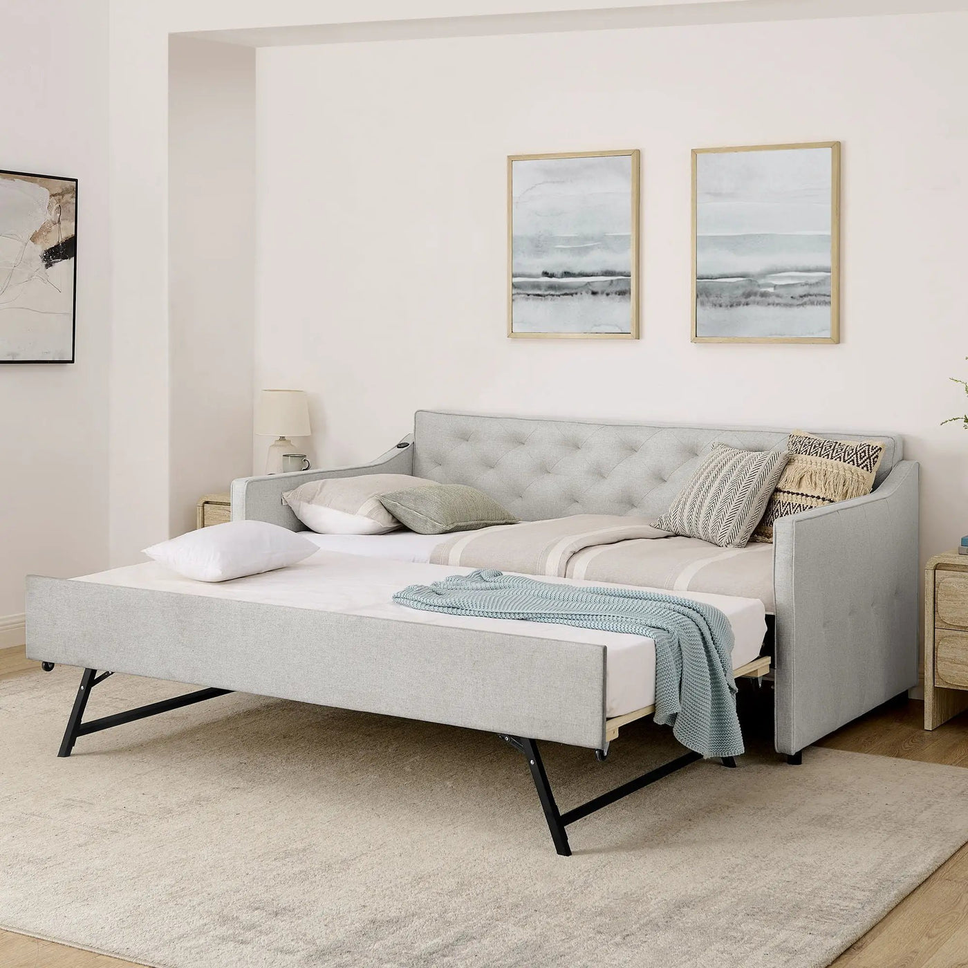 Daybed With Pop Up Trundle And USB Charging Armrest by HouseOfZazla