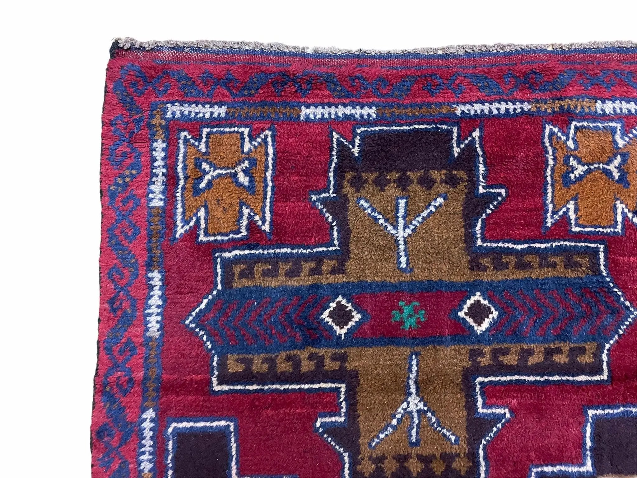 2' 10" X 4' 9" Vintage Handmade Tribal Wool Rug Balouchi Rug Afghan Rug Red Blue by Jewel Rugs