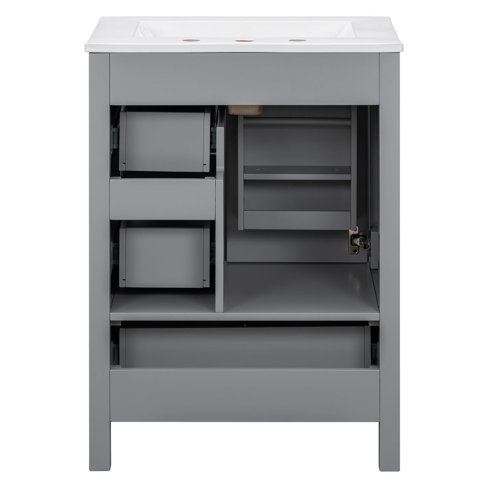 Bathroom Vanity With Sink, Soft Close Door, Double Layer Door Shelf And 3 Drawers - Gray by HouseOfZazla