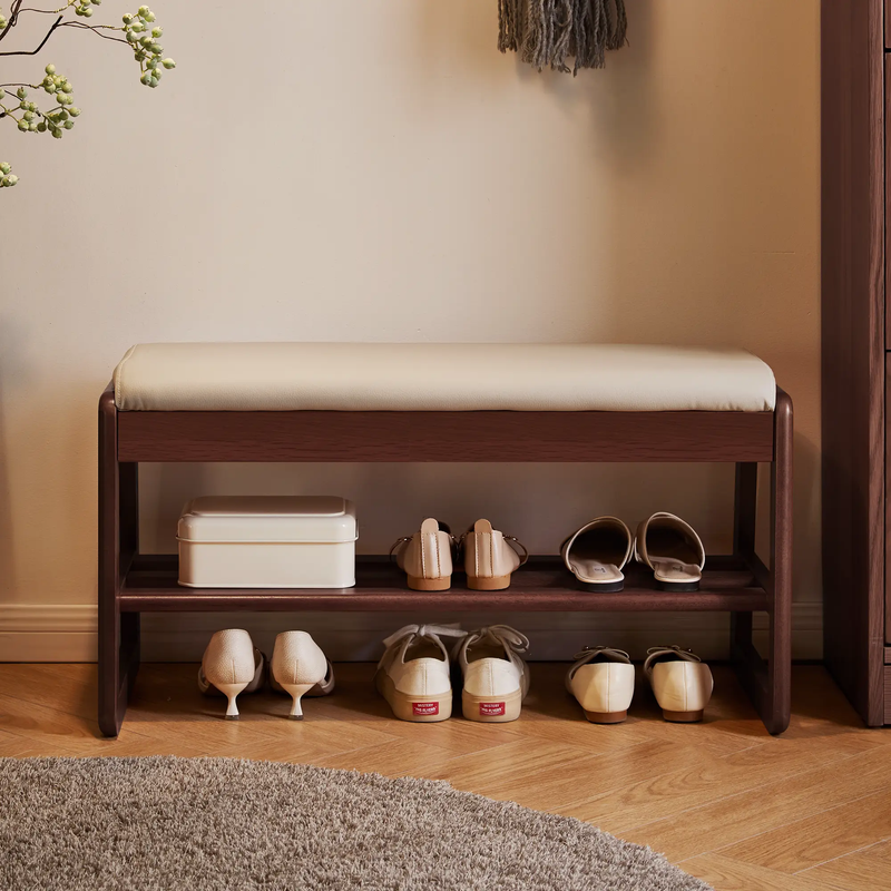 Wood Shoe Storage Bench with Premium Vegan Leather Seat by HouseOfZazla