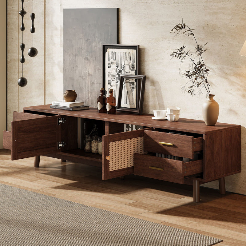 70" TV Stand with Rattan Doors & 4 Drawers - Dark Brown, photo 8 of 15