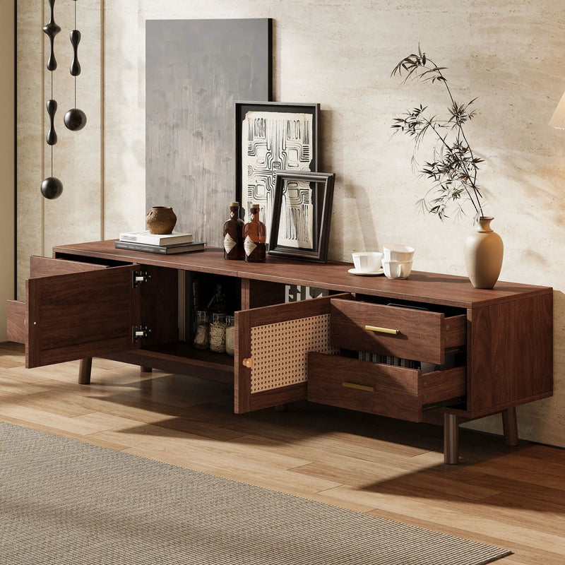70" TV Stand With Doors For TVs Up To 80", Media Console With 4 Drawers & Cable Holes - Dark Brown by Unique Piece Furniture