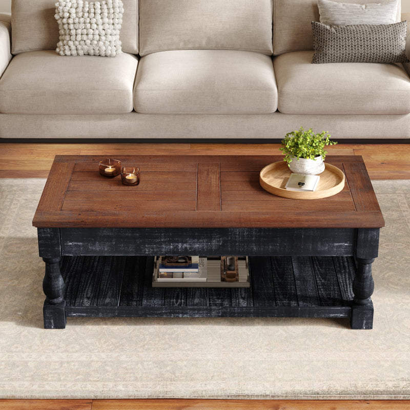 Retro Lift-Top Coffee Table with Storage for Living Room, Hidden Compartment & Lower Shelf, photo 3 of 10