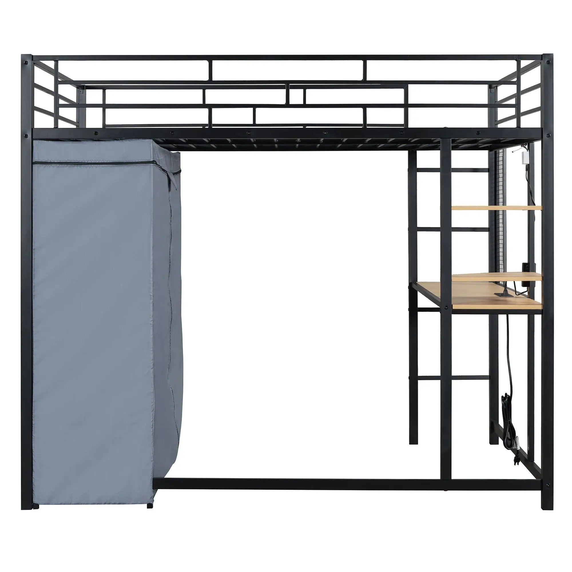 Loft Bed With Desk, Shelves, Power Outlet, LED Light And Wardrobe by Unique Piece Furniture