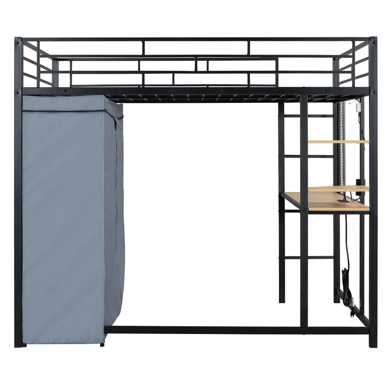 Loft Bed With Desk, Shelves, Power Outlet, LED Light And Wardrobe by Unique Piece Furniture