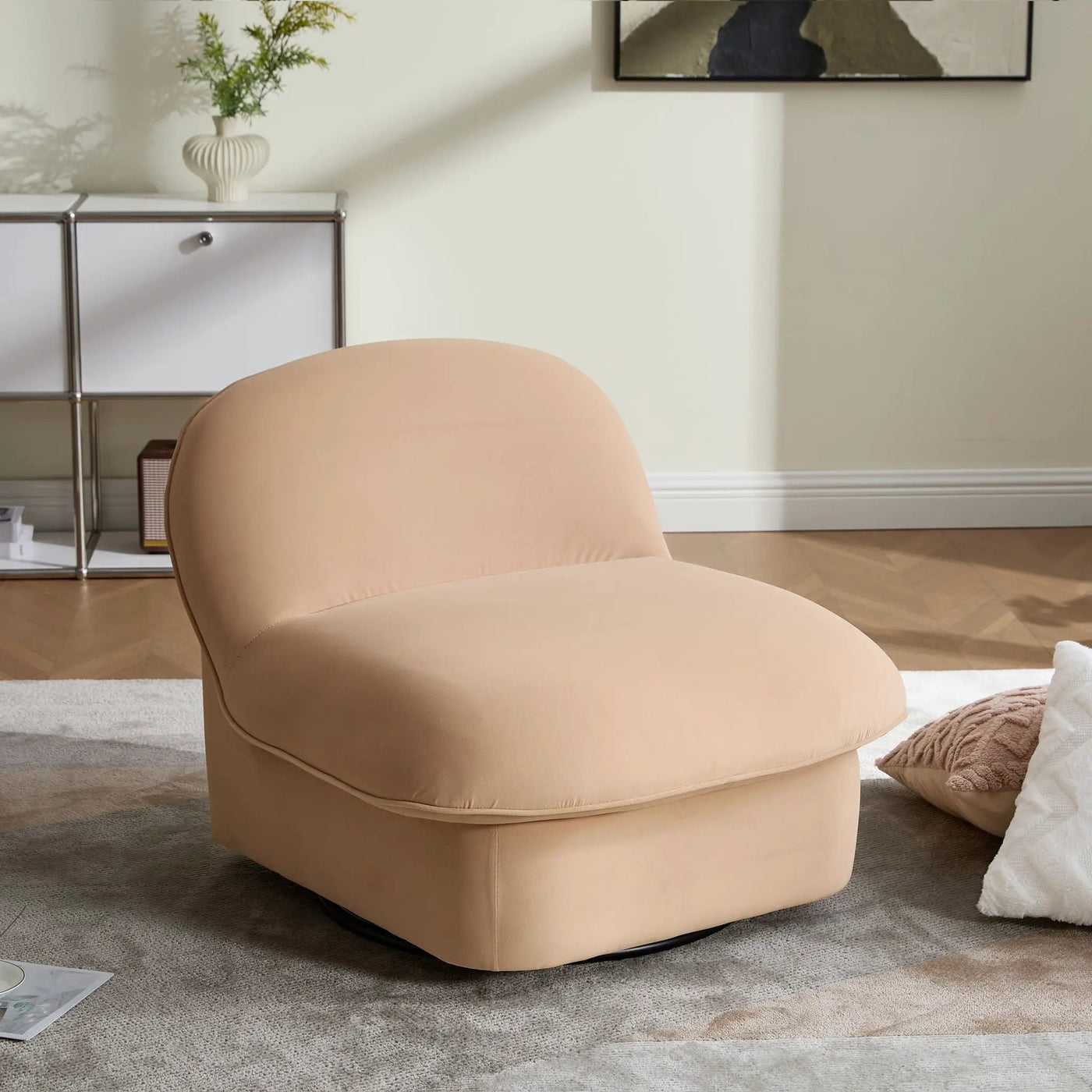 Pumpkin Shaped Swivel Accent Chair, 360 Degree Rotation for Living Room by HouseOfZazla
