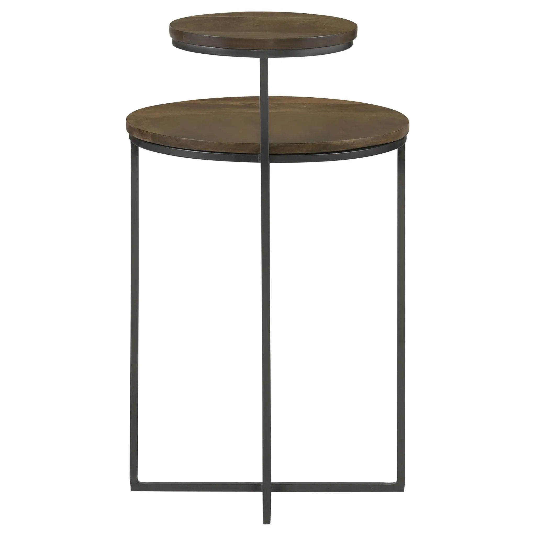 Yael Round Mango Wood Accent Side Table Natural and Gunmetal by Unique Piece Furniture