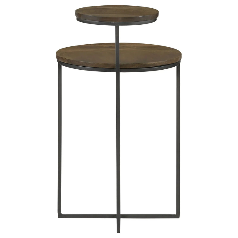 Yael Round Mango Wood Accent Side Table Natural and Gunmetal by Unique Piece Furniture