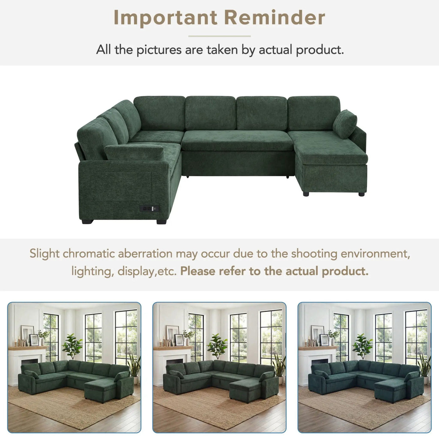 Convertible U-Shaped Sectional Sofa Bed With Reversible Chaise by HouseOfZazla