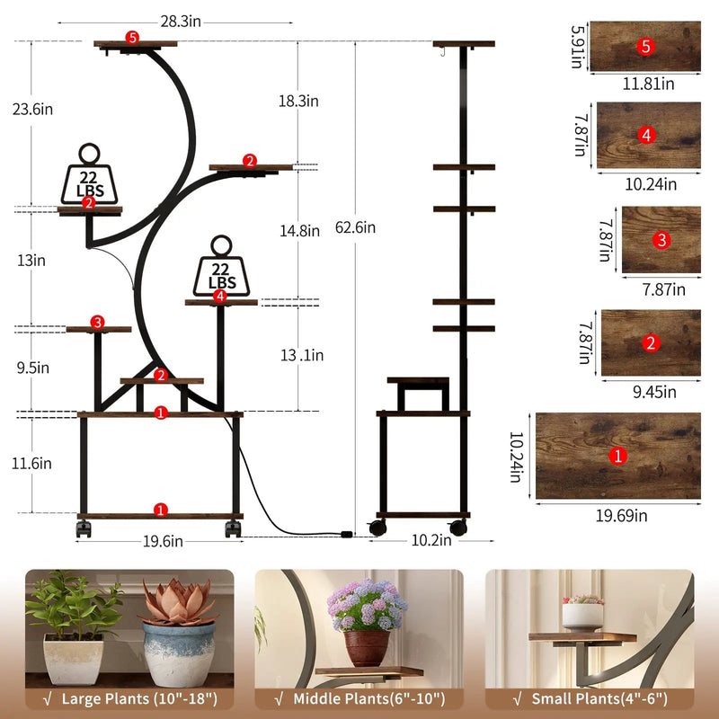 Plant Stand Indoor with Grow Lights - 62" Tall by HouseOfZazla