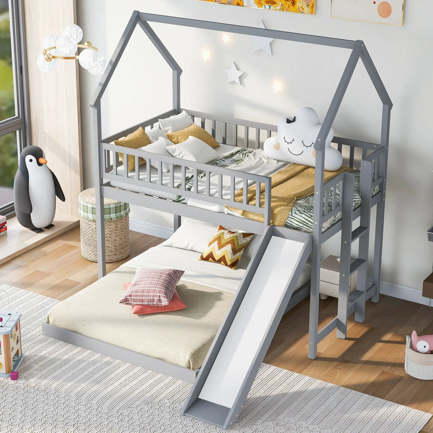 House Bunk Bed With Slide And Built In Ladder by HouseOfZazla