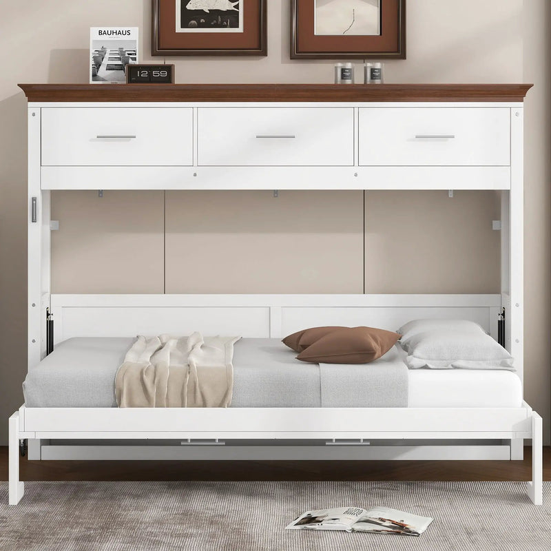 Twin Size Murphy Bed With 3 Drawers - White by HouseOfZazla