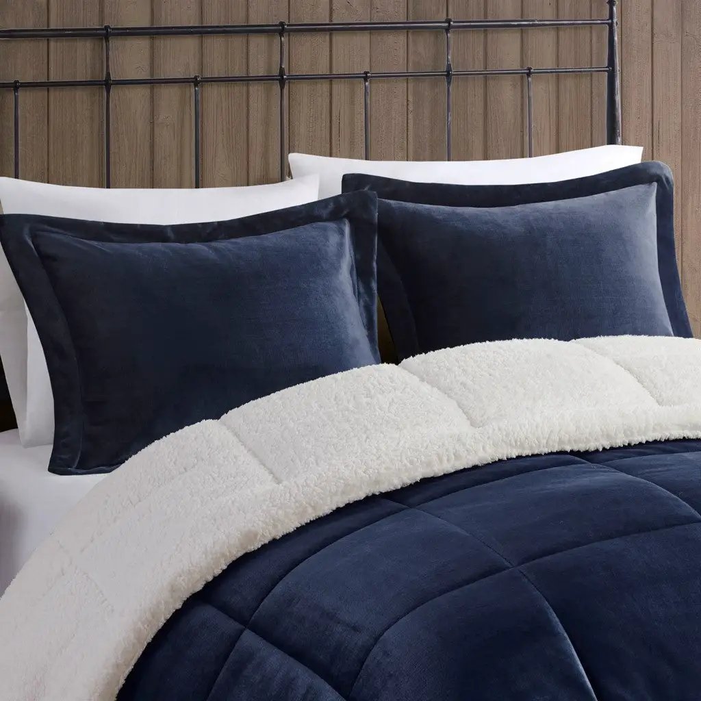 Full/Queen Plush to Sherpa Down Alternative Comforter Set by HouseOfZazla