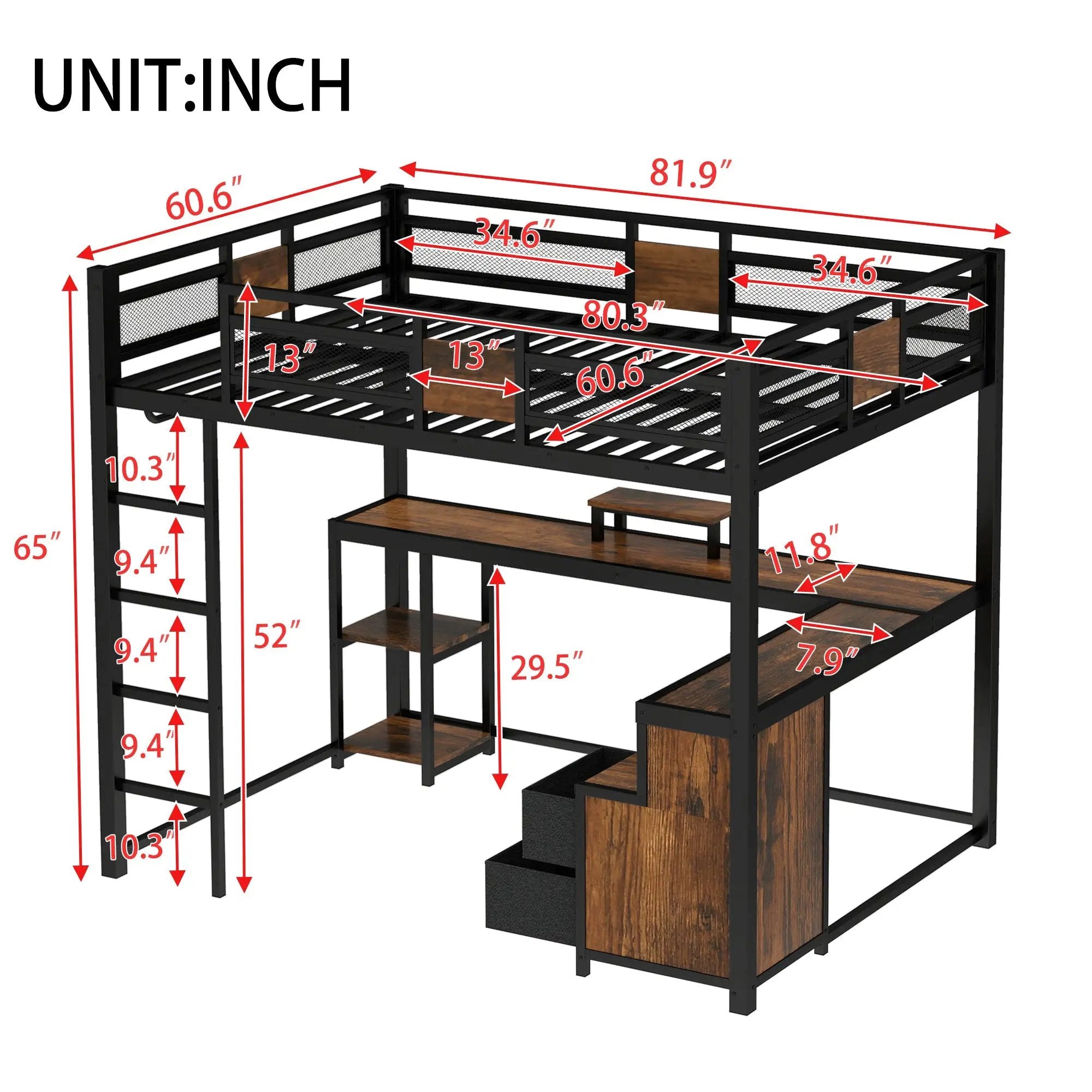 Queen Loft Bed with Desk and Storage by HouseOfZazla