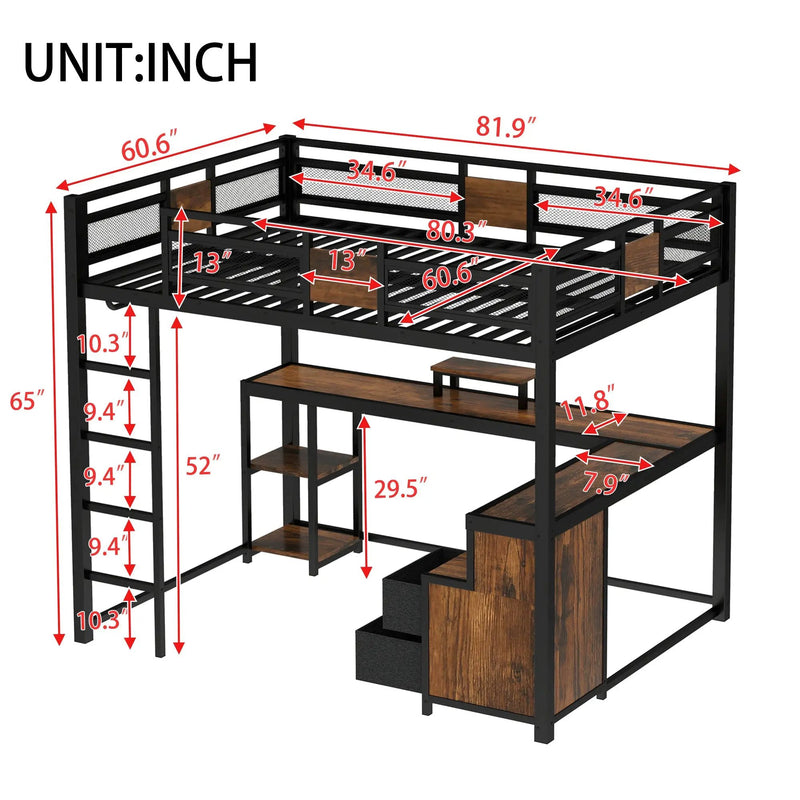 Queen Loft Bed with Desk and Storage by HouseOfZazla
