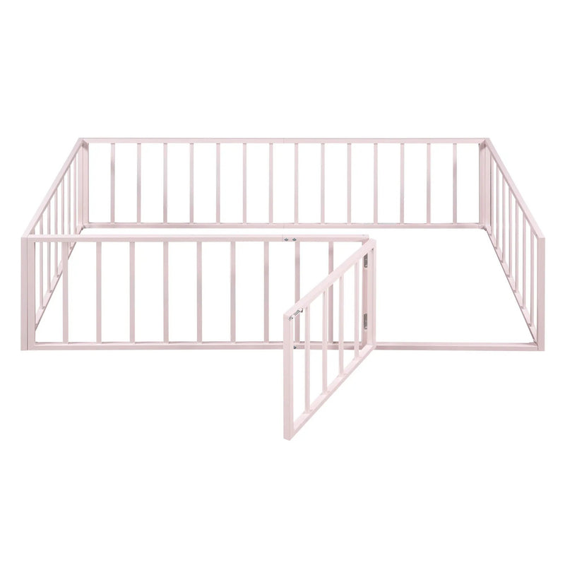 Metal Floor Bed Frame With Fence And Door by HouseOfZazla