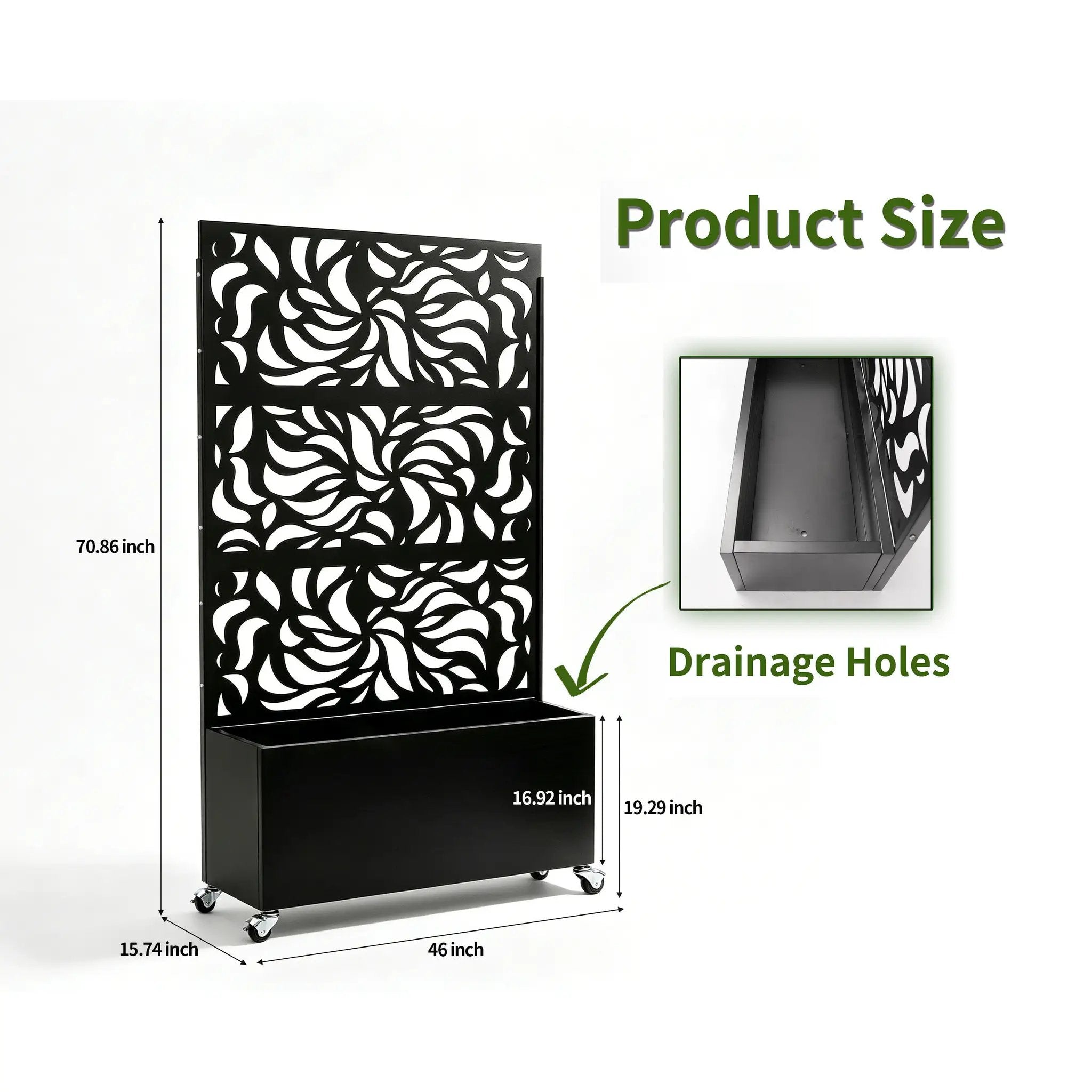 70.87" H × 46.06" W Leaf Pattern Privacy Screen with Planter Box by HouseOfZazla