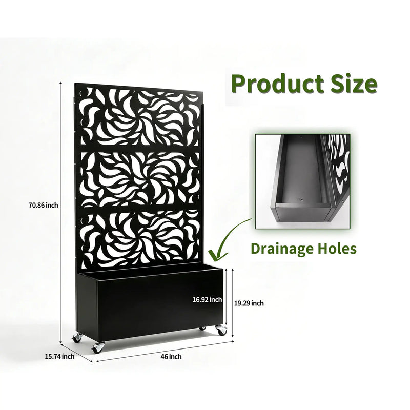 70.87" H × 46.06" W Leaf Pattern Privacy Screen with Planter Box by HouseOfZazla