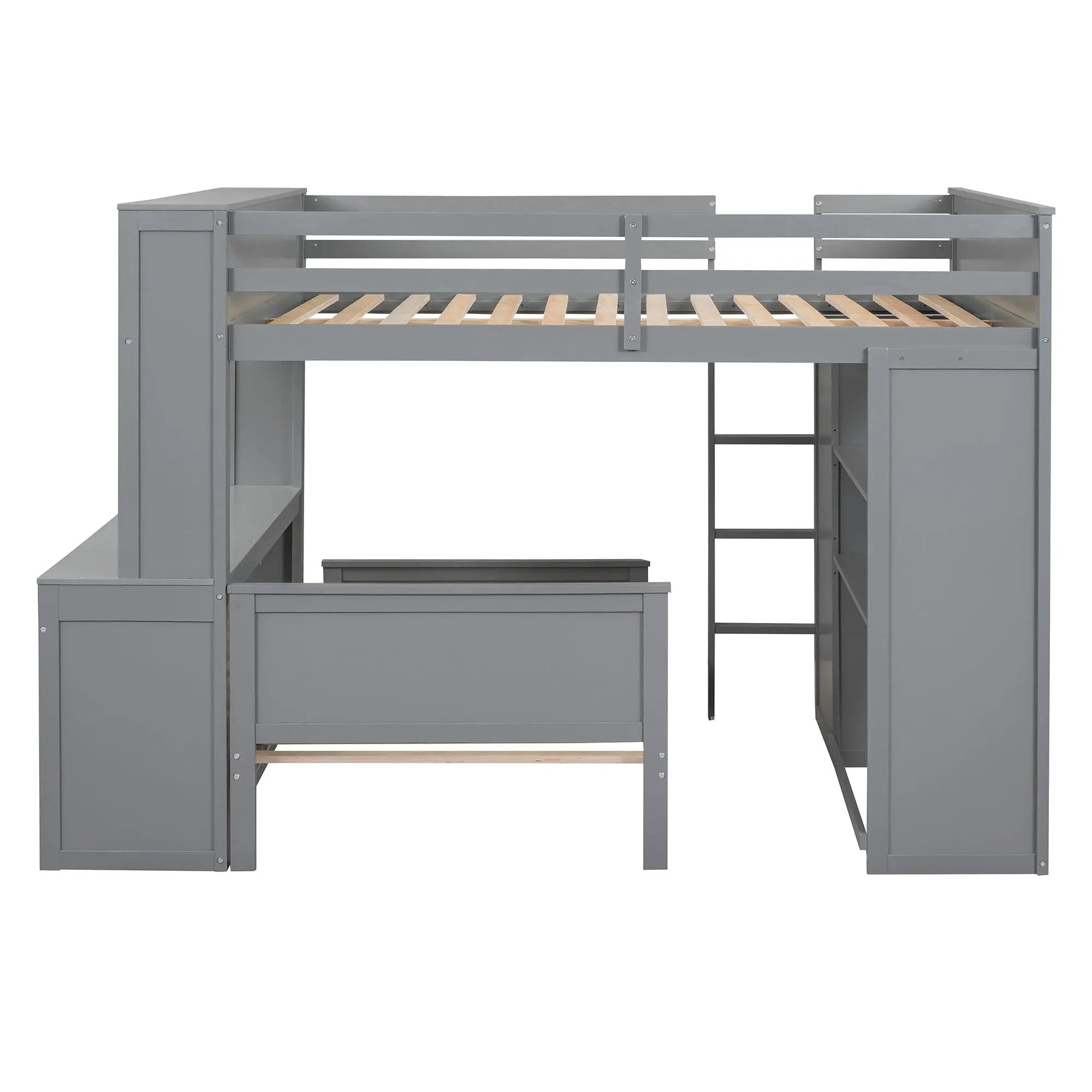 Loft Bed With A Twin Size Standalone Bed, Shelves, Desk, And Wardrobe by HouseOfZazla