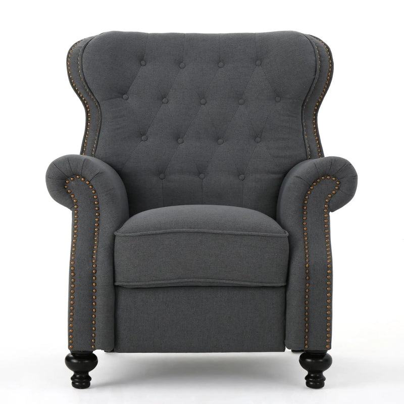 Accented Push Back Recliner Chair With Rolled Arms, Enjoy Cocooning Comfort by Unique Piece Furniture
