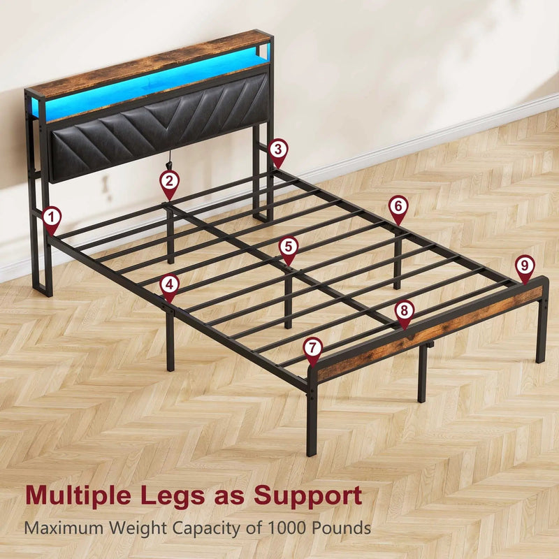 Full Size Metal Platform Bed Frame with Adjustable Upholstered Headboard by HouseOfZazla