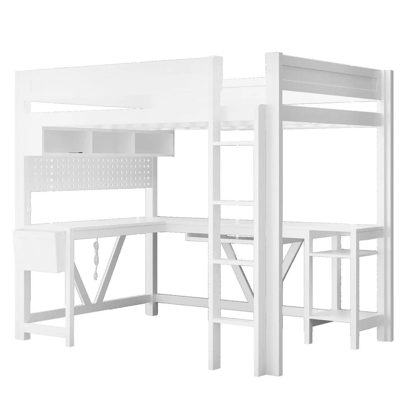 Gaming Loft Bed With Desk, Storage Shelves, LED And Charging Station by HouseOfZazla