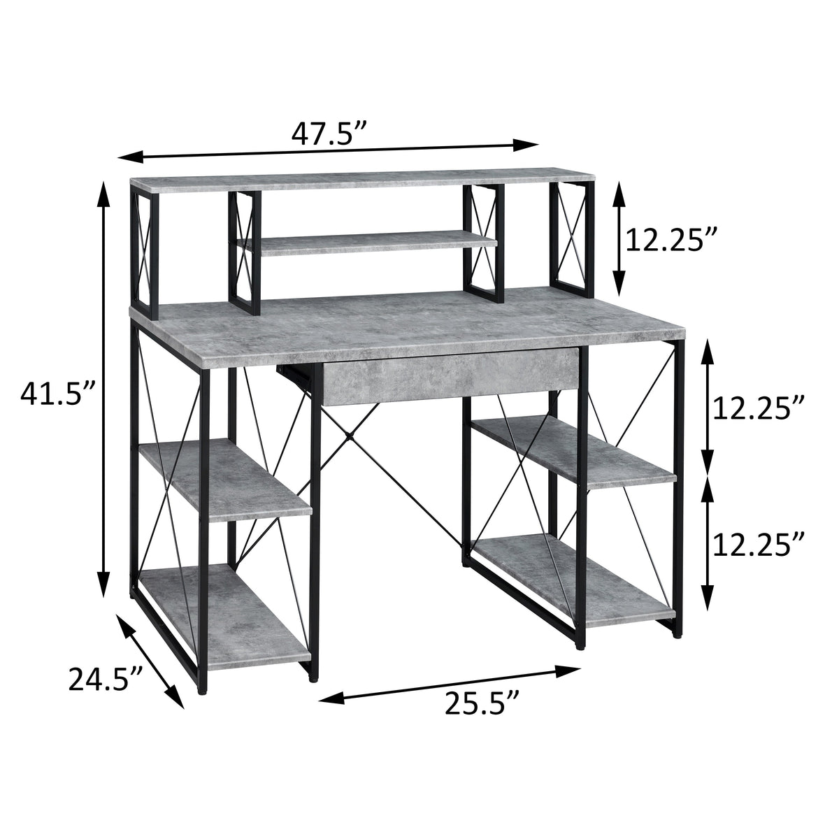 Grey and Black Desk with Drawer - Wood and Metal, photo 8 of 8