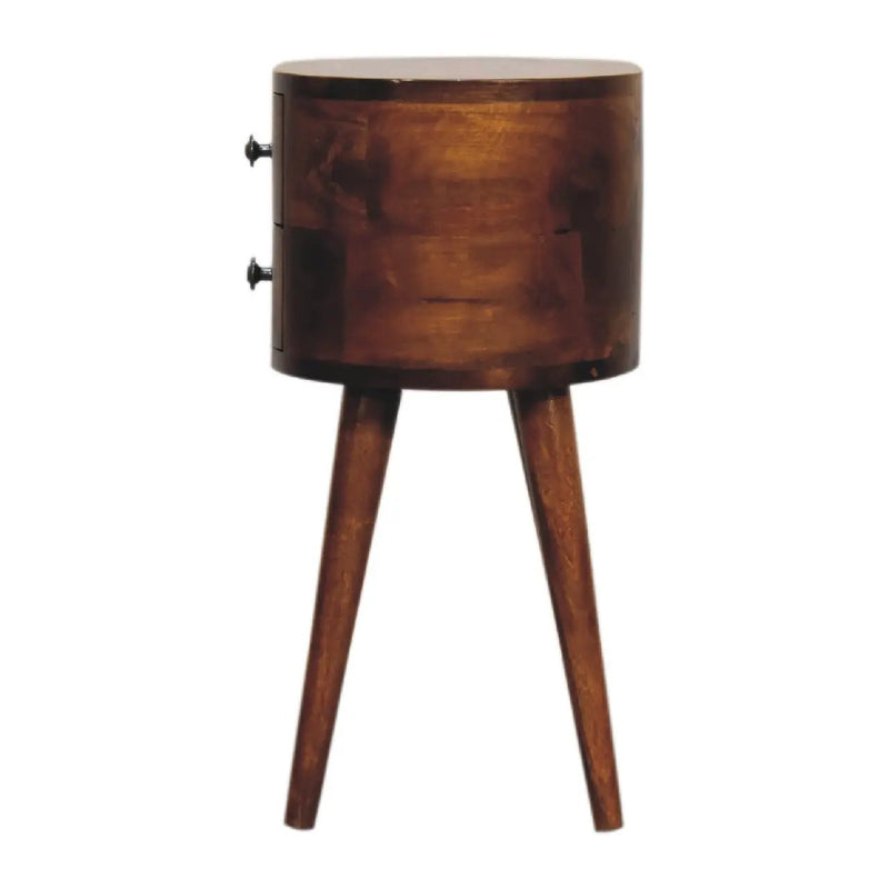 Solid Wood Mini Chestnut Rounded Nightstand, 2-Drawers, Nordic Legs by HouseOfZazla