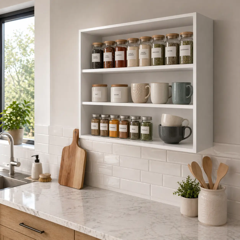 Chinle Wall Cabinet in Melamine with Open Storage by HouseOfZazla