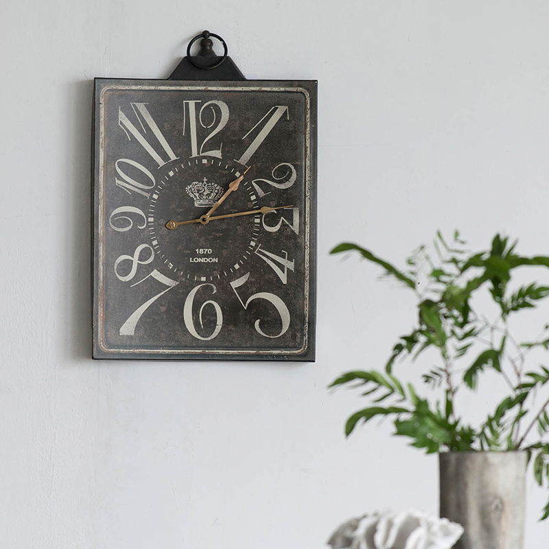 Large Vintage Rectangular Wall Clock with Numerals - White / Black, photo 5 of 6
